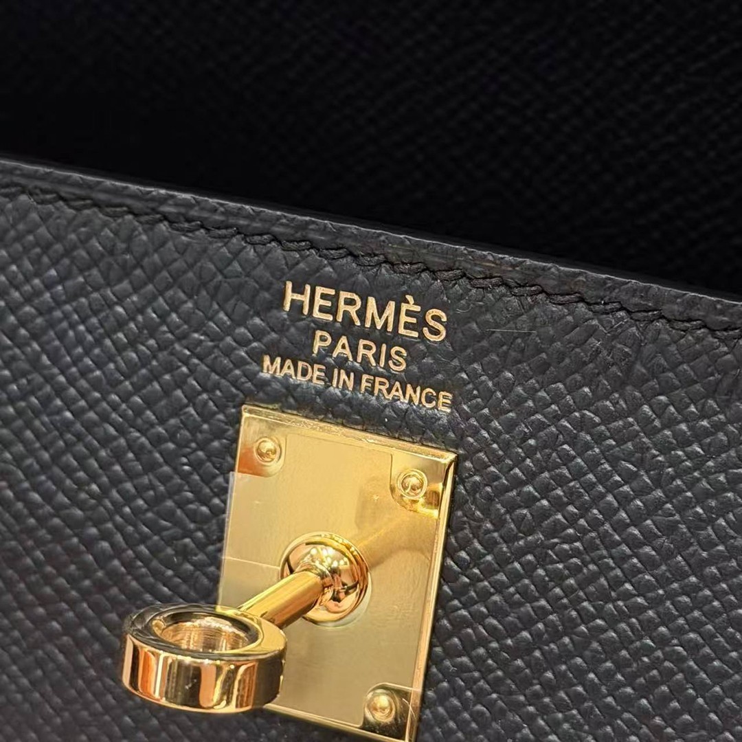 Hermes Kelly 25 Bag Handmade In Epsom Calfskin Leather Gold Hardware 89 Noir - Image 13