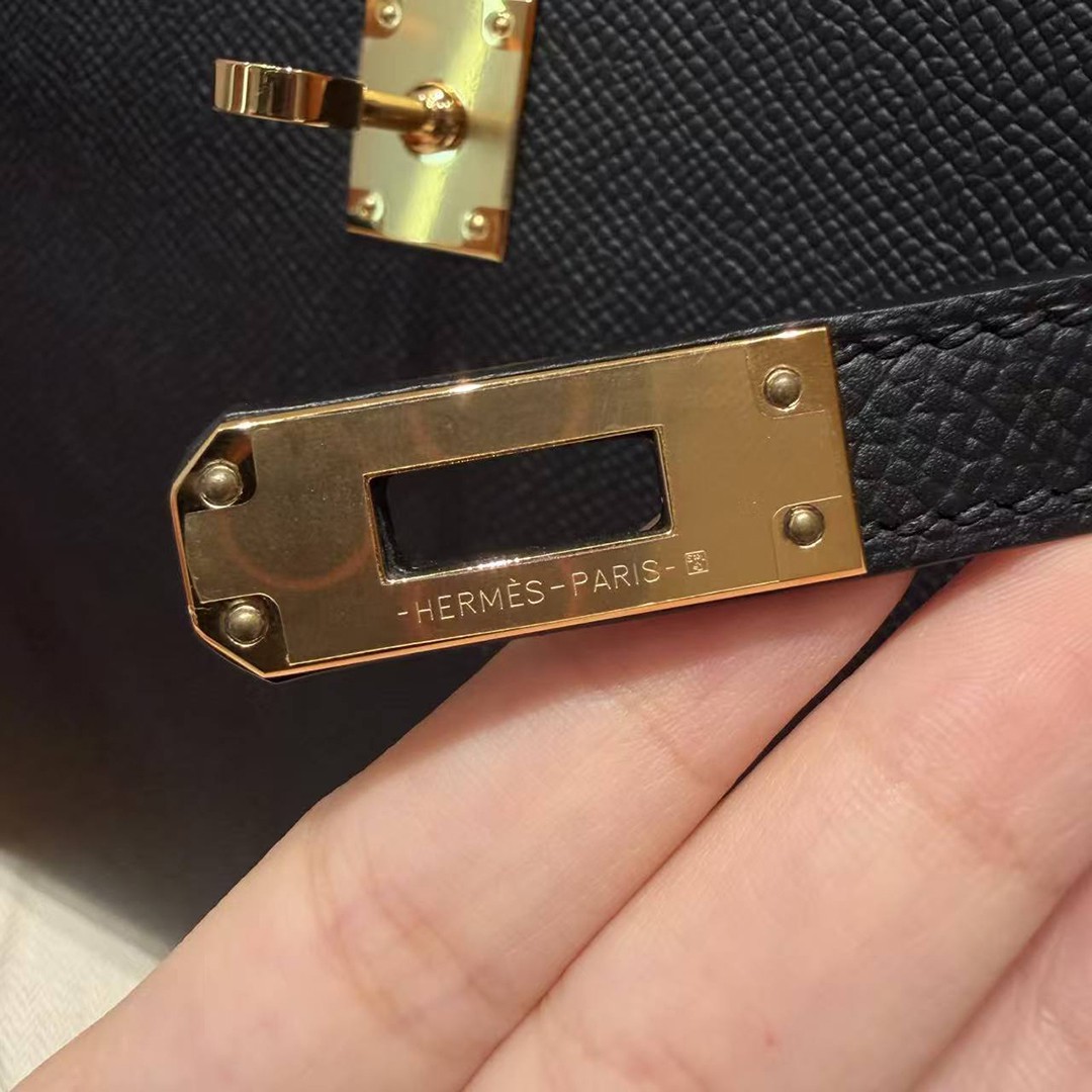 Hermes Kelly 25 Bag Handmade In Epsom Calfskin Leather Gold Hardware 89 Noir - Image 12