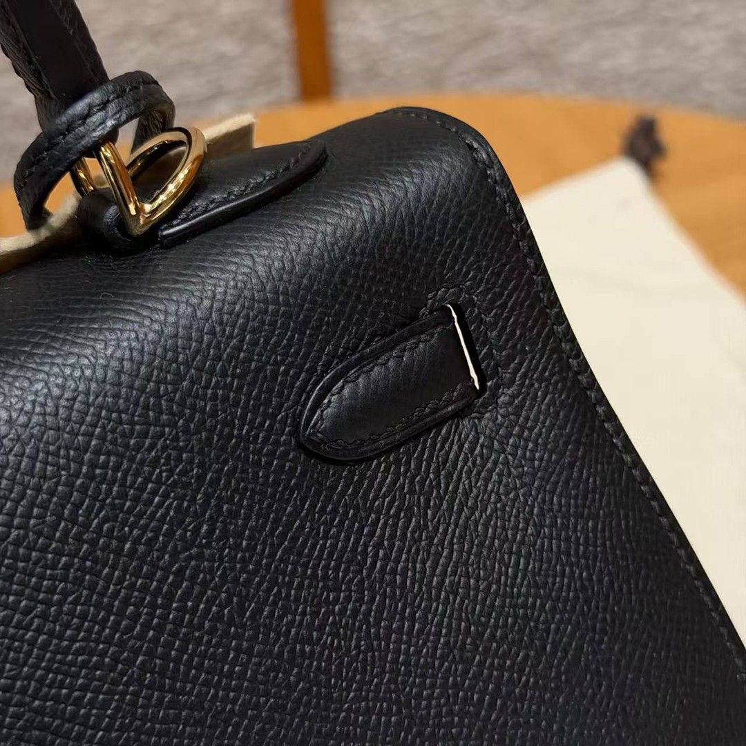 Hermes Kelly 25 Bag Handmade In Epsom Calfskin Leather Gold Hardware 89 Noir - Image 10