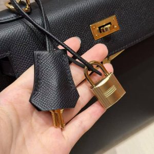 Hermes Kelly 25 Bag Handmade In Epsom Calfskin Leather Gold Hardware 89 Noir - Image 9