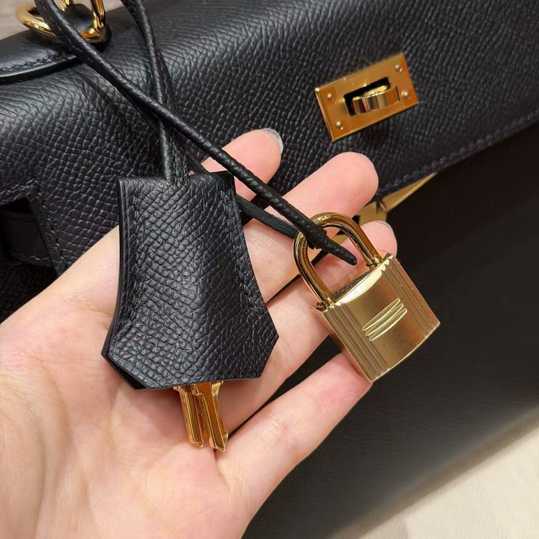 Hermes Kelly 25 Bag Handmade In Epsom Calfskin Leather Gold Hardware 89 Noir - Image 9