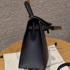 Hermes Kelly 25 Bag Handmade In Epsom Calfskin Leather Gold Hardware 89 Noir - Image 7