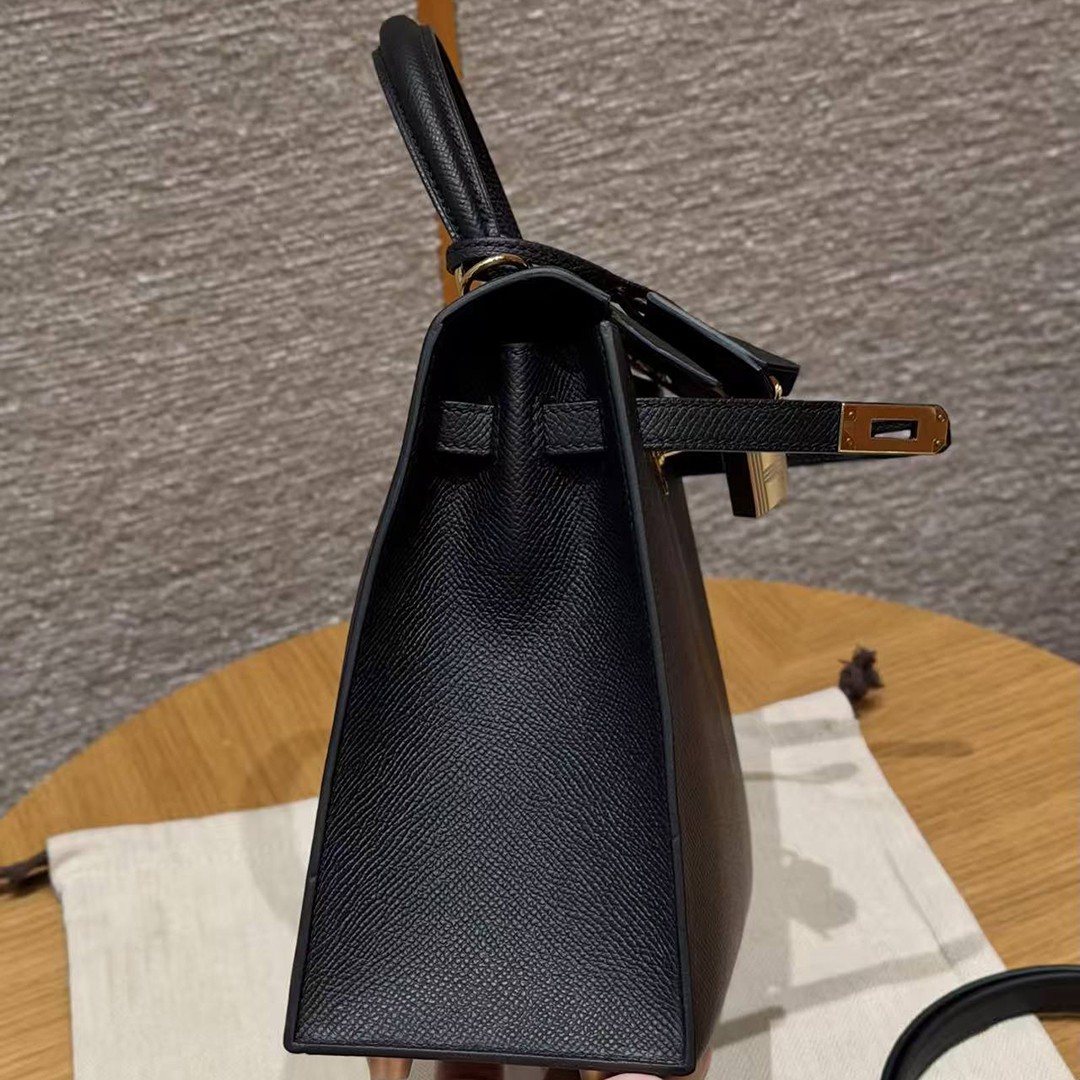 Hermes Kelly 25 Bag Handmade In Epsom Calfskin Leather Gold Hardware 89 Noir - Image 7
