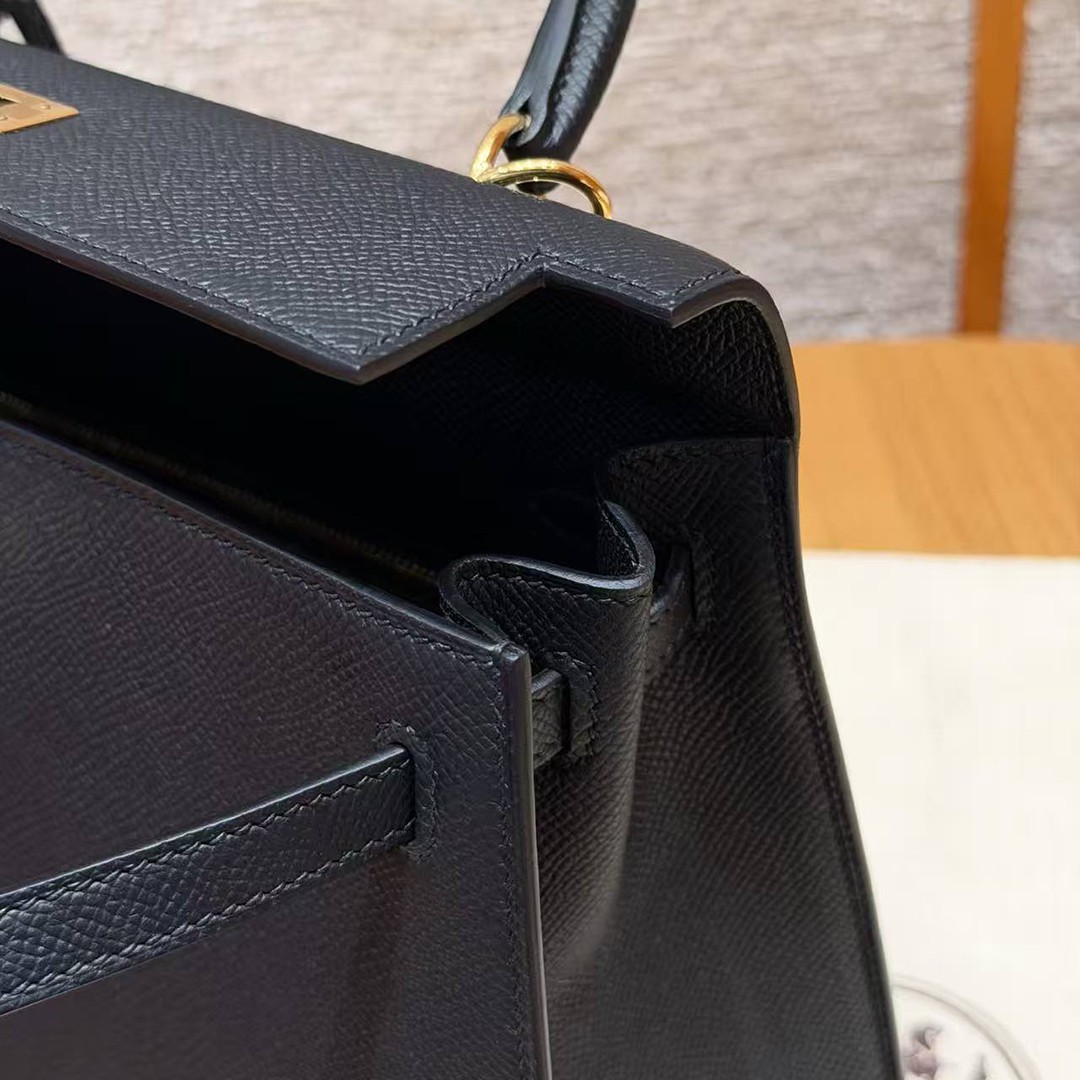 Hermes Kelly 25 Bag Handmade In Epsom Calfskin Leather Gold Hardware 89 Noir - Image 6