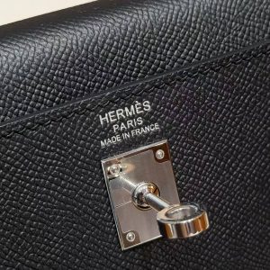 Hermes Kelly 25 Bag Handmade In Epsom Calfskin Leather Silver Hardware 89 Noir - Image 14