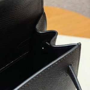 Hermes Kelly 25 Bag Handmade In Epsom Calfskin Leather Silver Hardware 89 Noir - Image 9