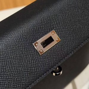 Hermes Kelly 25 Bag Handmade In Epsom Calfskin Leather Silver Hardware 89 Noir - Image 8
