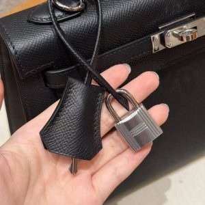 Hermes Kelly 25 Bag Handmade In Epsom Calfskin Leather Silver Hardware 89 Noir - Image 6