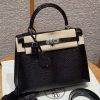 Hermes Kelly 25 Bag Handmade In Lizard Imported Leather from South Africa Silver Hardware 89 Noir