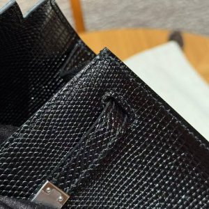 Hermes Kelly 25 Bag Handmade In Lizard Imported Leather from South Africa Silver Hardware 89 Noir - Image 7