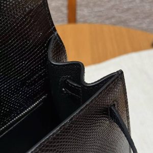 Hermes Kelly 25 Bag Handmade In Lizard Imported Leather from South Africa Silver Hardware 89 Noir - Image 6