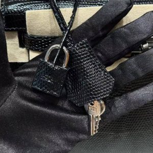 Hermes Kelly 25 Bag Handmade In Lizard Imported Leather from South Africa Silver Hardware 89 Noir - Image 4