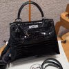 Hermes Kelly 25 Bag Handmade In Porosus Crocodile Leather From France Silver Hardware 89 Noir