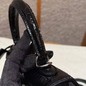Hermes Kelly 25 Bag Handmade In Porosus Crocodile Leather From France Silver Hardware 89 Noir - Image 17