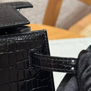 Hermes Kelly 25 Bag Handmade In Porosus Crocodile Leather From France Silver Hardware 89 Noir - Image 14