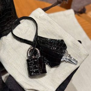 Hermes Kelly 25 Bag Handmade In Porosus Crocodile Leather From France Silver Hardware 89 Noir - Image 12