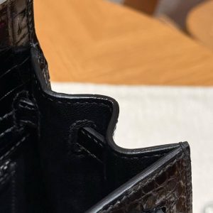 Hermes Kelly 25 Bag Handmade In Porosus Crocodile Leather From France Silver Hardware 89 Noir - Image 5