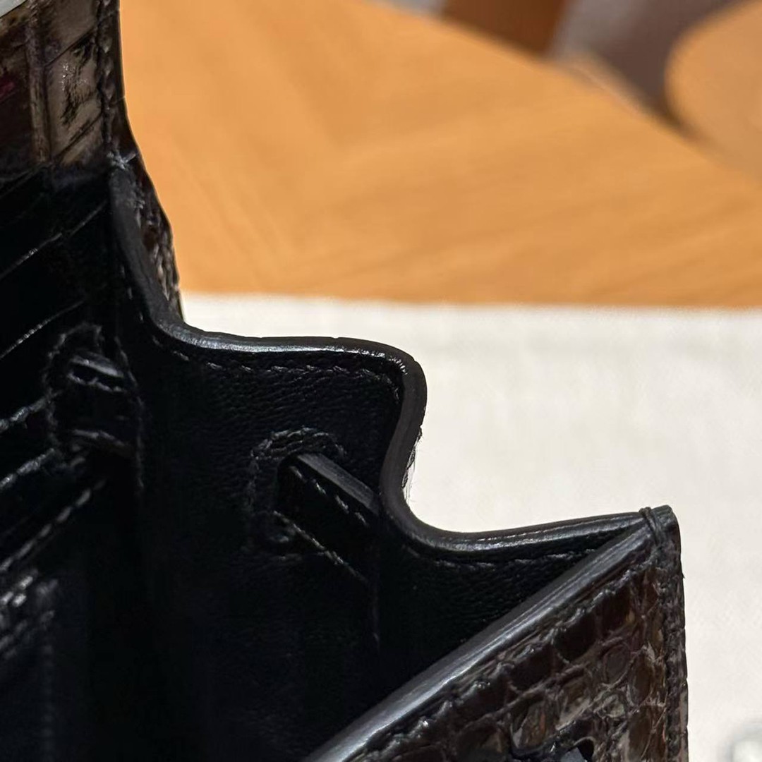 Hermes Kelly 25 Bag Handmade In Porosus Crocodile Leather From France Silver Hardware 89 Noir - Image 5