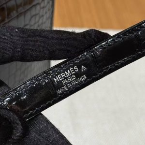 Hermes Kelly 25 Bag Handmade In Porosus Crocodile Leather From France Silver Hardware 89 Noir - Image 4