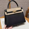 Hermes Kelly 25 Bag Handmade In Togo Calfskin Leather Gold Hardware 89 Noir