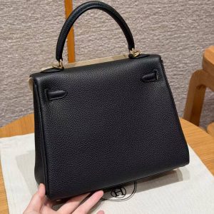 Hermes Kelly 25 Bag Handmade In Togo Calfskin Leather Gold Hardware 89 Noir - Image 2