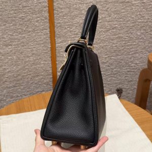 Hermes Kelly 25 Bag Handmade In Togo Calfskin Leather Gold Hardware 89 Noir - Image 20
