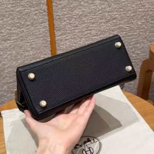 Hermes Kelly 25 Bag Handmade In Togo Calfskin Leather Gold Hardware 89 Noir - Image 19