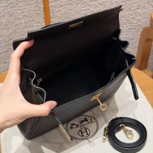 Hermes Kelly 25 Bag Handmade In Togo Calfskin Leather Gold Hardware 89 Noir - Image 18