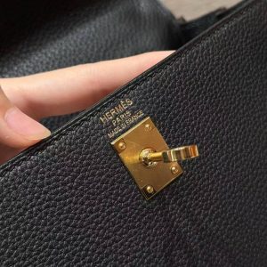 Hermes Kelly 25 Bag Handmade In Togo Calfskin Leather Gold Hardware 89 Noir - Image 17