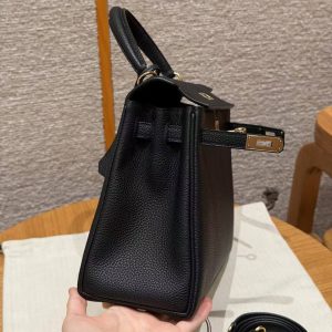 Hermes Kelly 25 Bag Handmade In Togo Calfskin Leather Gold Hardware 89 Noir - Image 13
