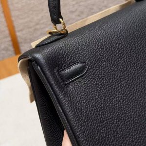 Hermes Kelly 25 Bag Handmade In Togo Calfskin Leather Gold Hardware 89 Noir - Image 10