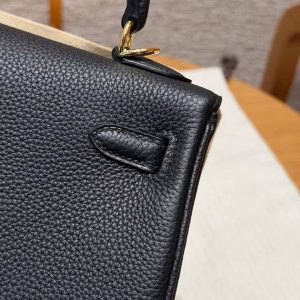 Hermes Kelly 25 Bag Handmade In Togo Calfskin Leather Gold Hardware 89 Noir - Image 9