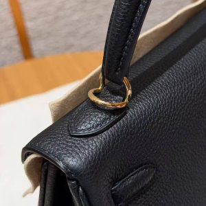 Hermes Kelly 25 Bag Handmade In Togo Calfskin Leather Gold Hardware 89 Noir - Image 8