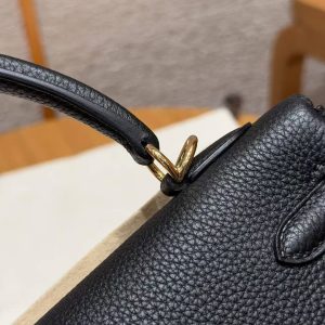 Hermes Kelly 25 Bag Handmade In Togo Calfskin Leather Gold Hardware 89 Noir - Image 7