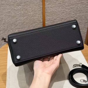 Hermes Kelly 25 Bag Handmade In Togo Calfskin Leather Silver Hardware 89 Noir - Image 18