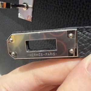 Hermes Kelly 25 Bag Handmade In Togo Calfskin Leather Silver Hardware 89 Noir - Image 15