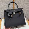 Hermes Kelly 25 Bag Handmade In Togo Calfskin Leather Silver Hardware 89 Noir