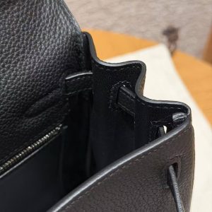 Hermes Kelly 25 Bag Handmade In Togo Calfskin Leather Silver Hardware 89 Noir - Image 10