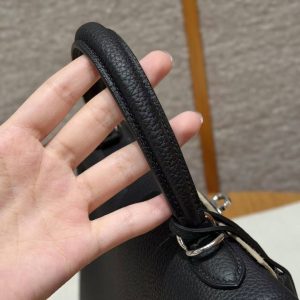 Hermes Kelly 25 Bag Handmade In Togo Calfskin Leather Silver Hardware 89 Noir - Image 9