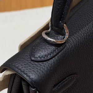 Hermes Kelly 25 Bag Handmade In Togo Calfskin Leather Silver Hardware 89 Noir - Image 8