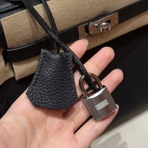 Hermes Kelly 25 Bag Handmade In Togo Calfskin Leather Silver Hardware 89 Noir - Image 6