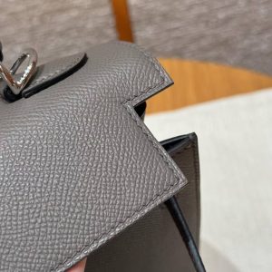 Hermes Kelly 25 Bag Handmade In Epsom Calfskin Leather Silver Hardware 8F Etain - Image 12