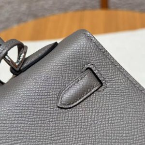 Hermes Kelly 25 Bag Handmade In Epsom Calfskin Leather Silver Hardware 8F Etain - Image 9