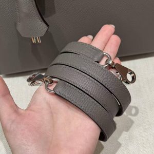 Hermes Kelly 25 Bag Handmade In Epsom Calfskin Leather Silver Hardware 8F Etain - Image 5