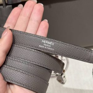 Hermes Kelly 25 Bag Handmade In Epsom Calfskin Leather Silver Hardware 8F Etain - Image 4