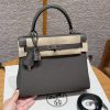 Hermes Kelly 25 Bag Handmade In Togo Calfskin Leather Silver Hardware 8F Etain