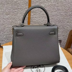 Hermes Kelly 25 Bag Handmade In Togo Calfskin Leather Silver Hardware 8F Etain - Image 2