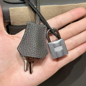 Hermes Kelly 25 Bag Handmade In Togo Calfskin Leather Silver Hardware 8F Etain - Image 13