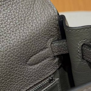 Hermes Kelly 25 Bag Handmade In Togo Calfskin Leather Silver Hardware 8F Etain - Image 5