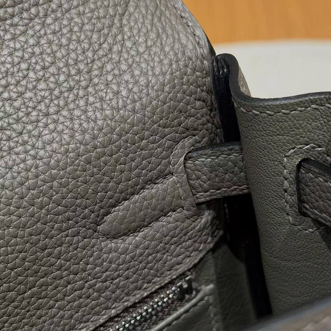 Hermes Kelly 25 Bag Handmade In Togo Calfskin Leather Silver Hardware 8F Etain - Image 5
